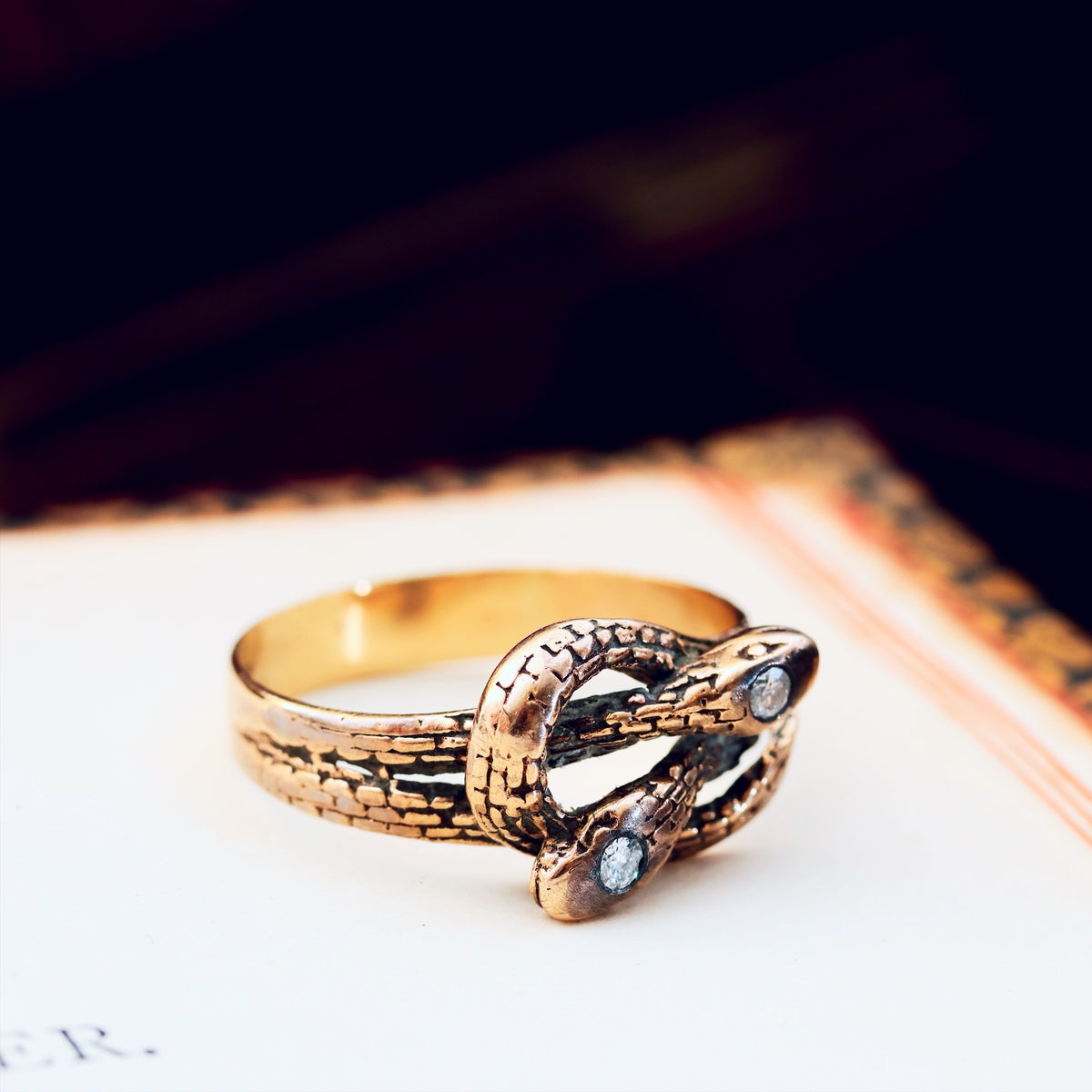 Vintage Rose Gold Diamond Snakes Ring