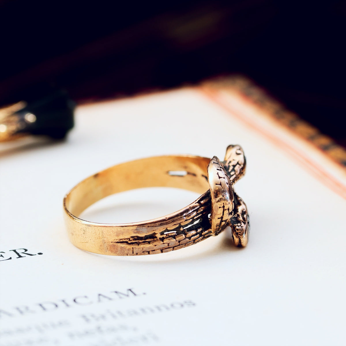 Vintage Rose Gold Diamond Snakes Ring
