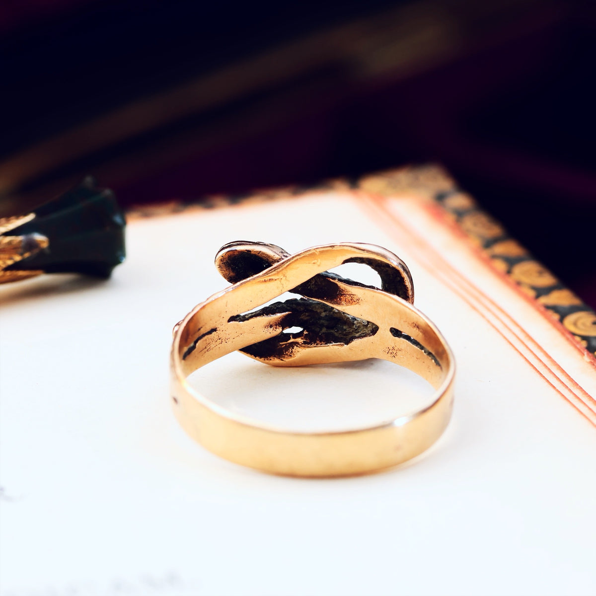 Vintage Rose Gold Diamond Snakes Ring