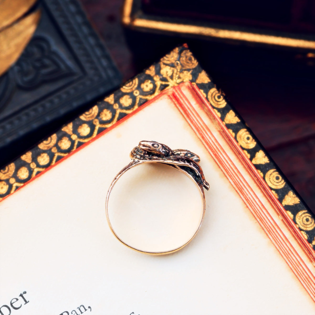 Vintage Rose Gold Diamond Snakes Ring
