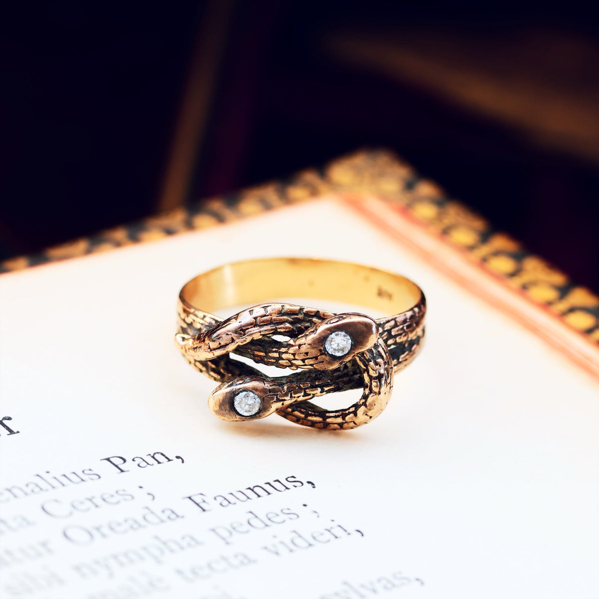 Vintage Rose Gold Diamond Snakes Ring