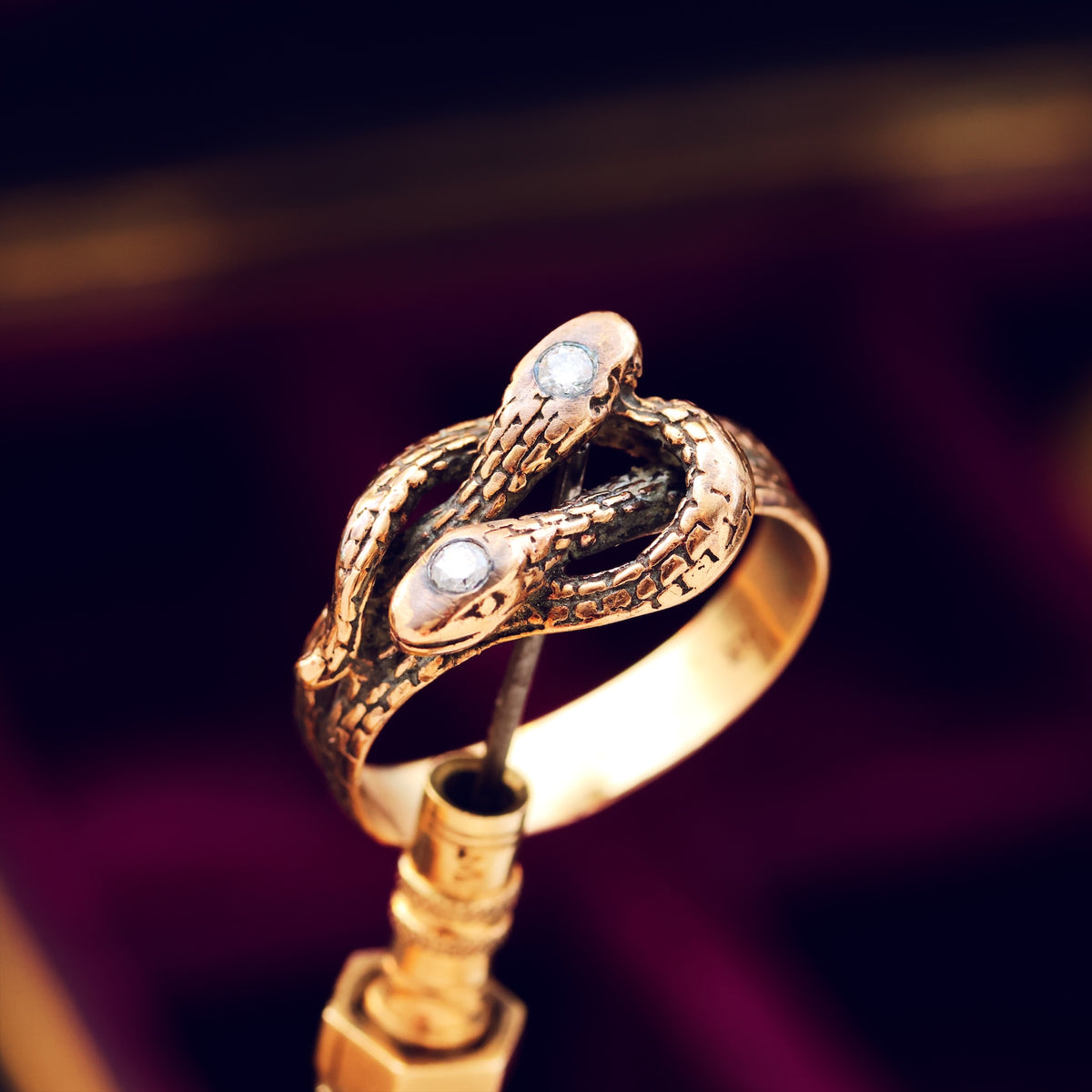 Vintage Rose Gold Diamond Snakes Ring