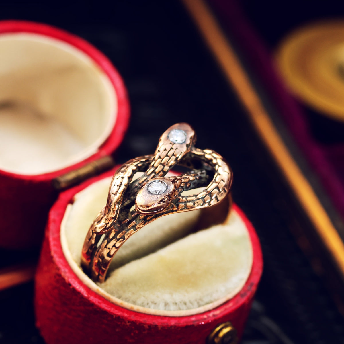 Vintage Rose Gold Diamond Snakes Ring