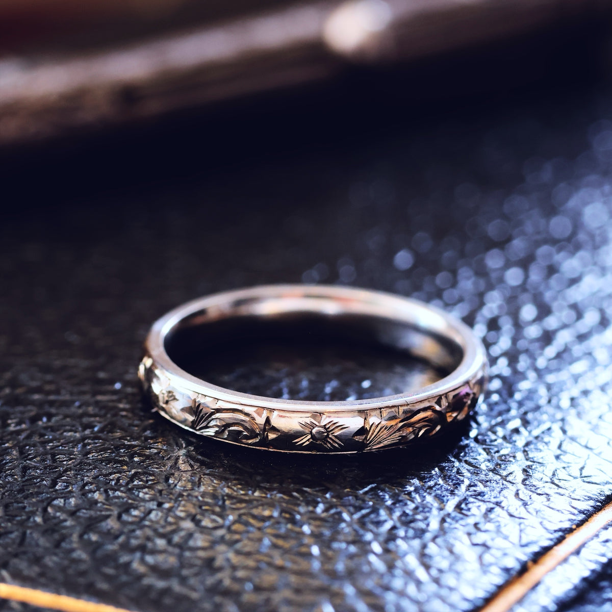 Size L or 5.5 Hand Engraved White Gold Wedding Band