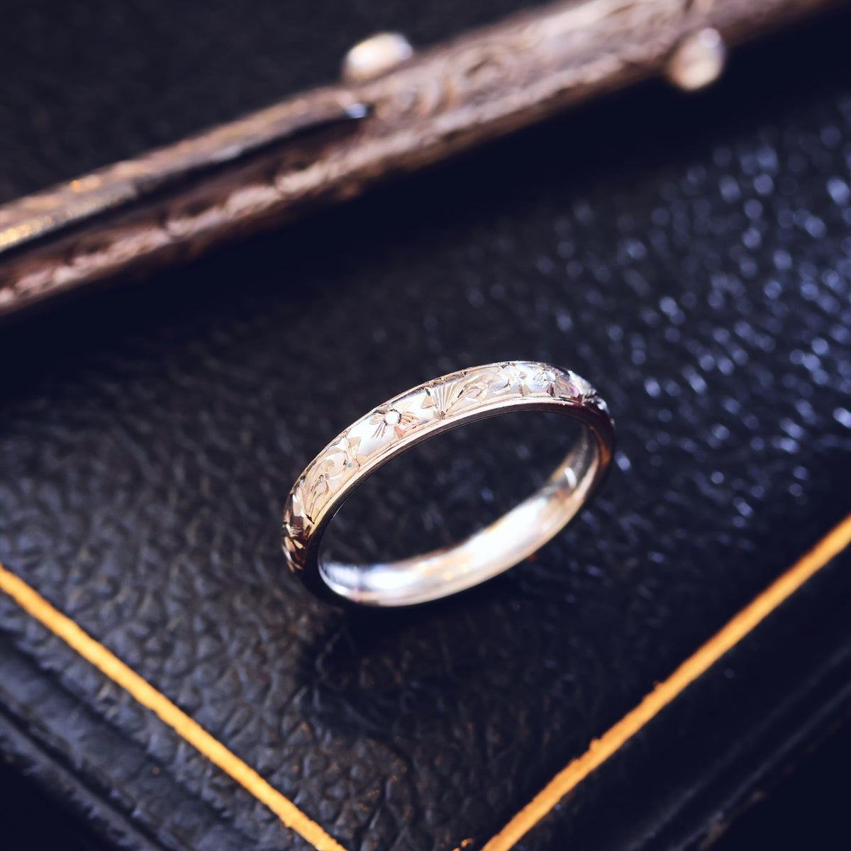 Size L or 5.5 Hand Engraved White Gold Wedding Band
