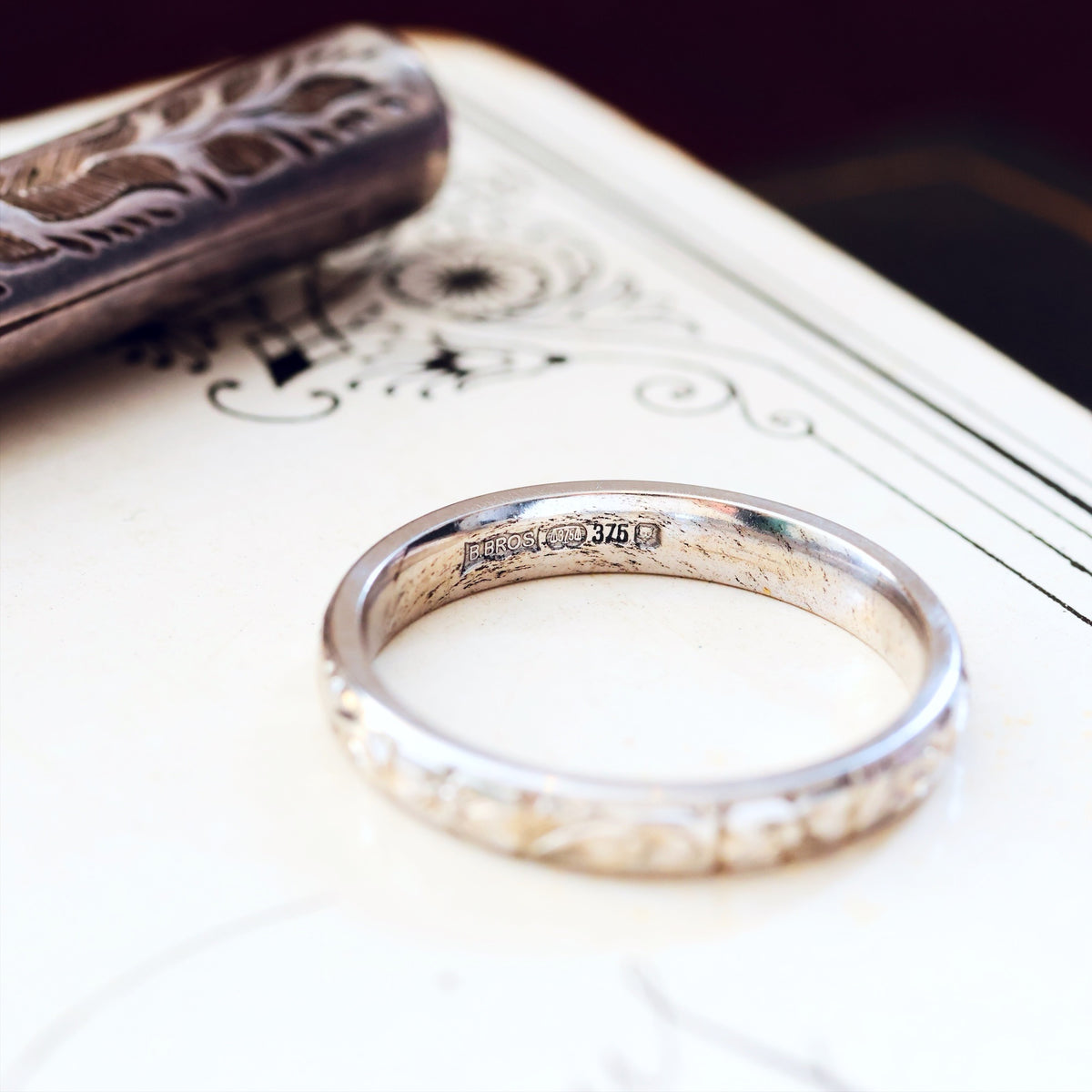 Size L or 5.5 Hand Engraved White Gold Wedding Band