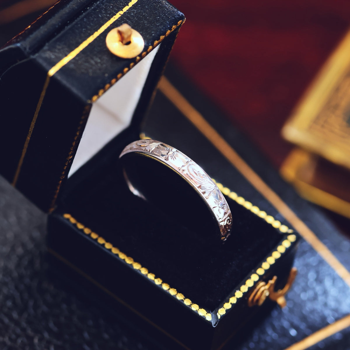 Size L or 5.5 Hand Engraved White Gold Wedding Band