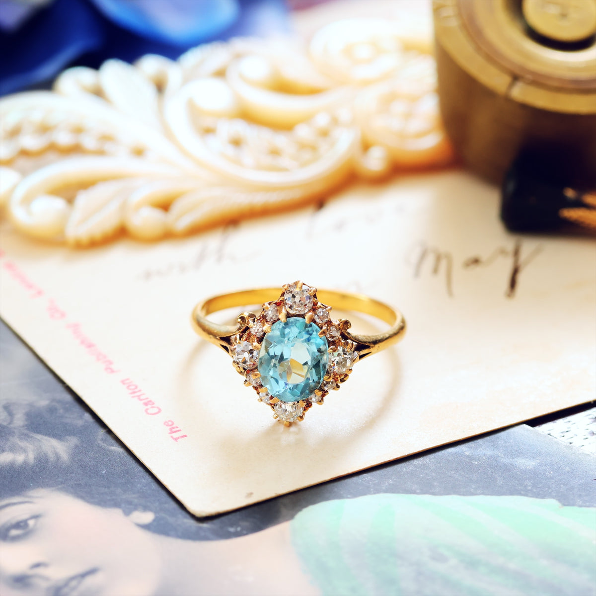 Most Favoured Vintage Aquamarine & Diamond Cluster Ring