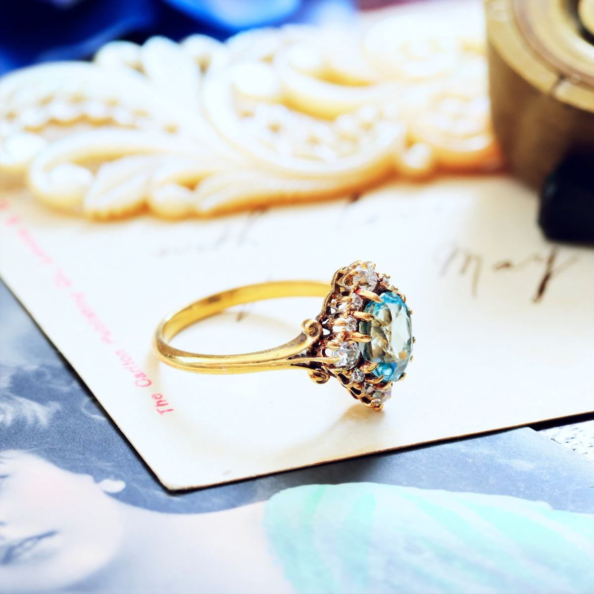 Most Favoured Vintage Aquamarine & Diamond Cluster Ring