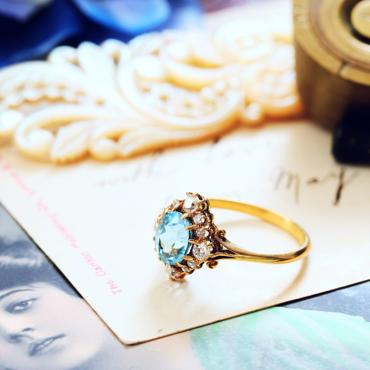 Most Favoured Vintage Aquamarine & Diamond Cluster Ring