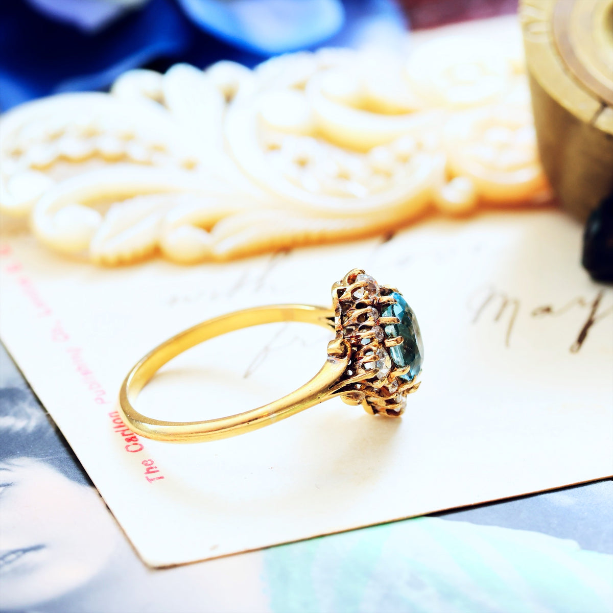 Most Favoured Vintage Aquamarine & Diamond Cluster Ring