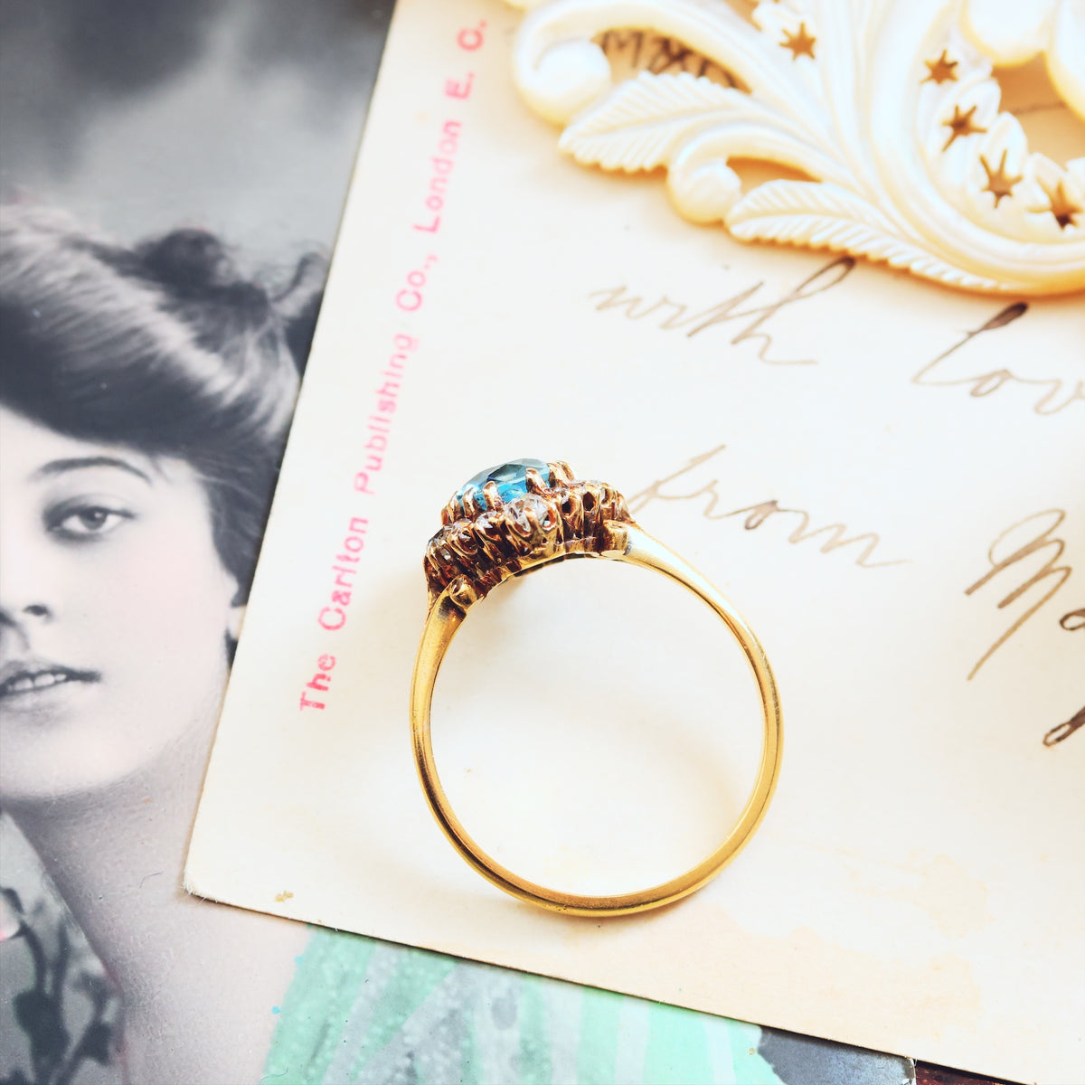 Most Favoured Vintage Aquamarine & Diamond Cluster Ring