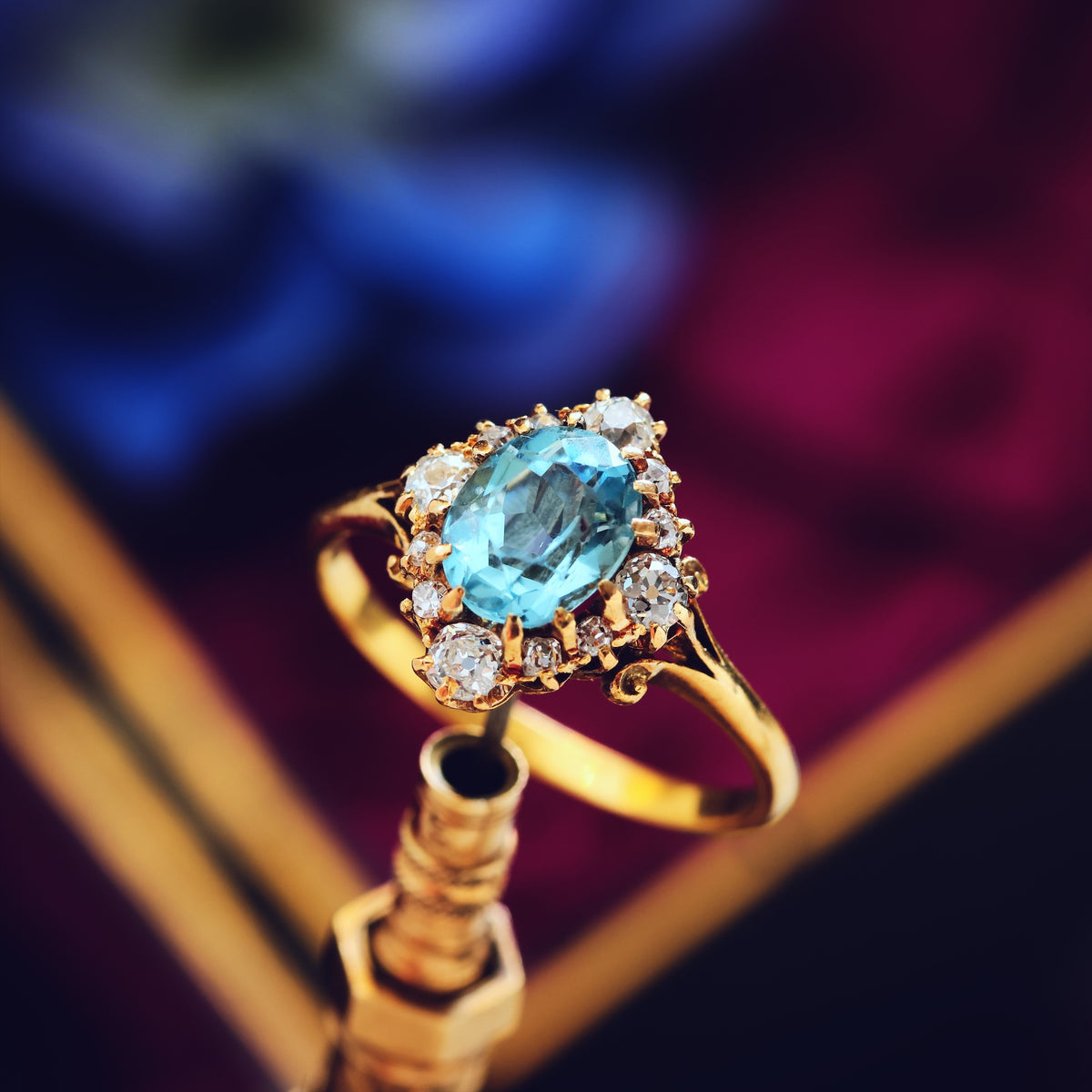 Most Favoured Vintage Aquamarine & Diamond Cluster Ring