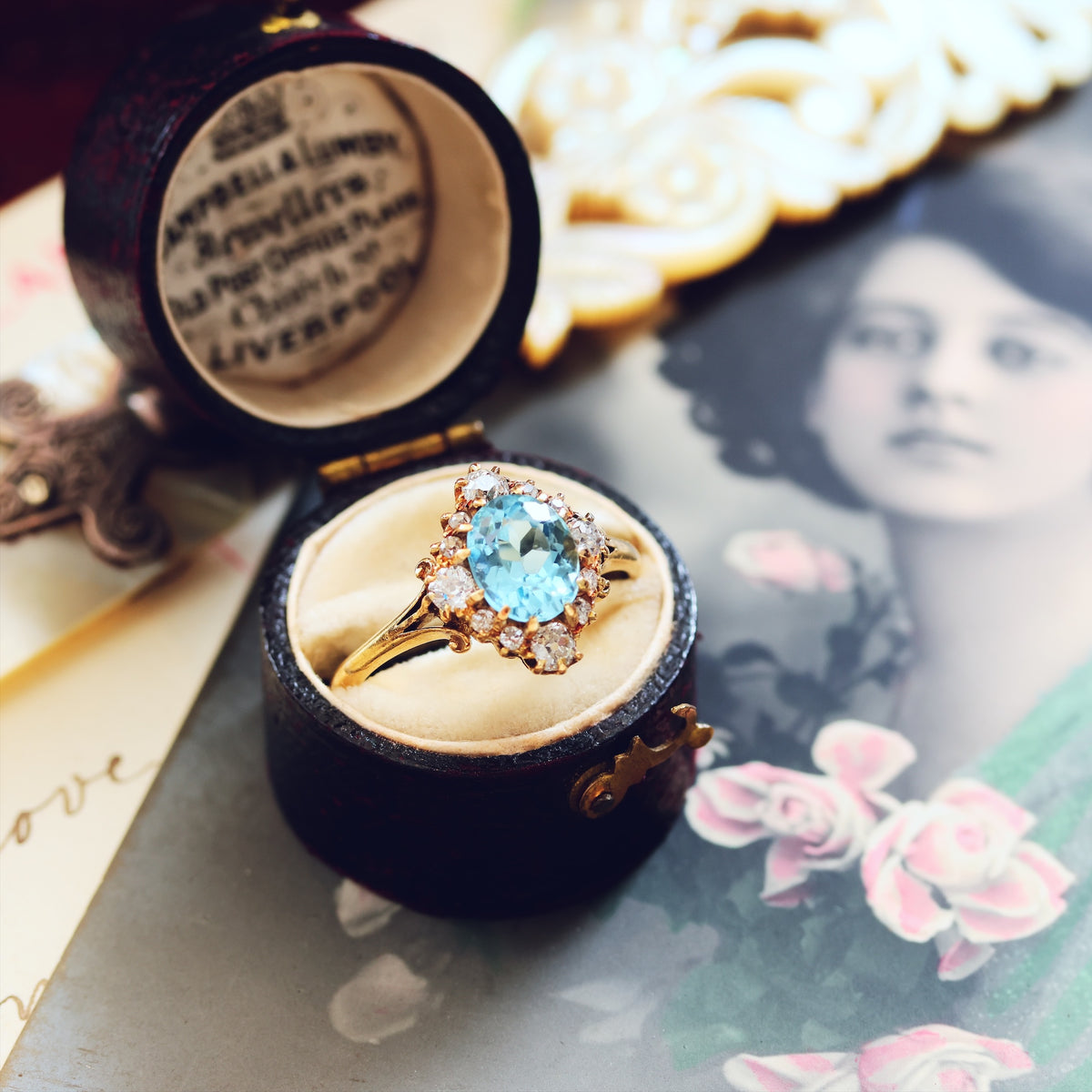 Most Favoured Vintage Aquamarine & Diamond Cluster Ring