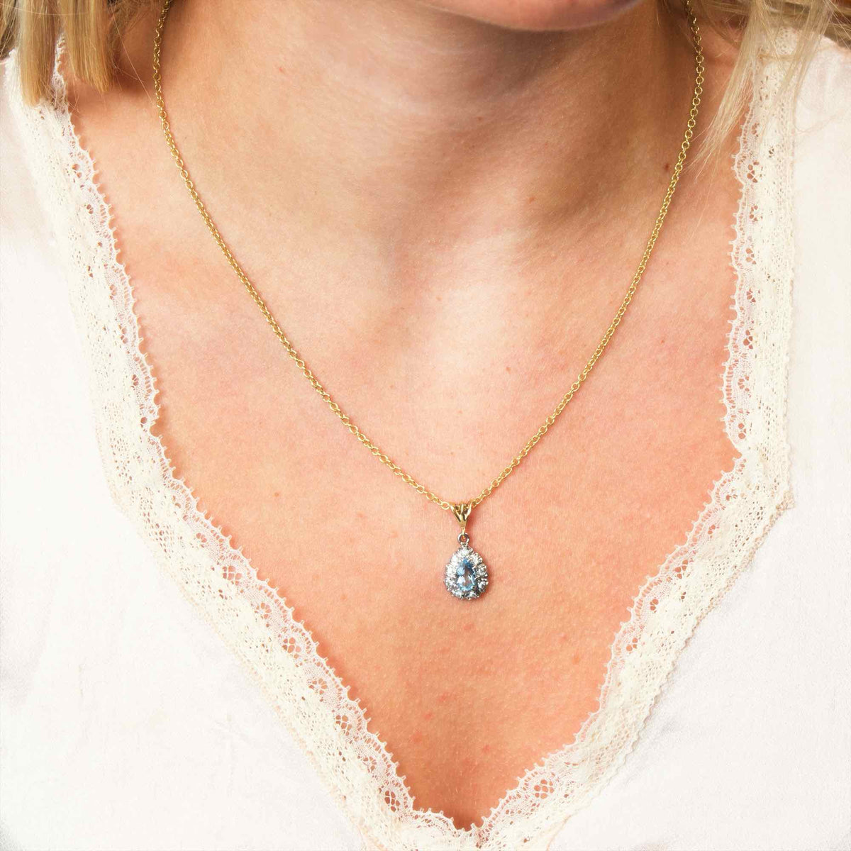 Vintage Aquamarine & Diamond Pendant