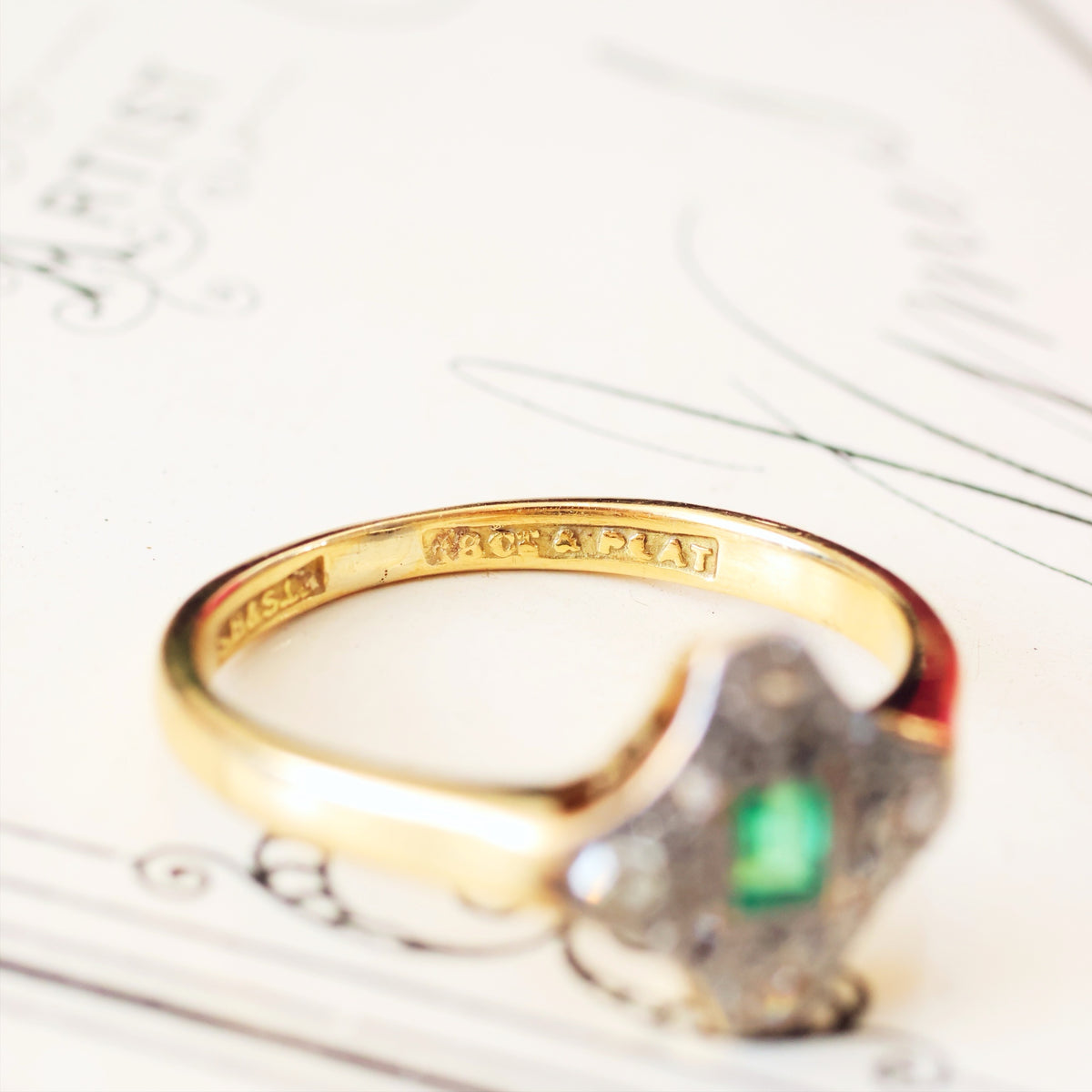 Vintage Art Deco Emerald & Diamond Cluster Ring