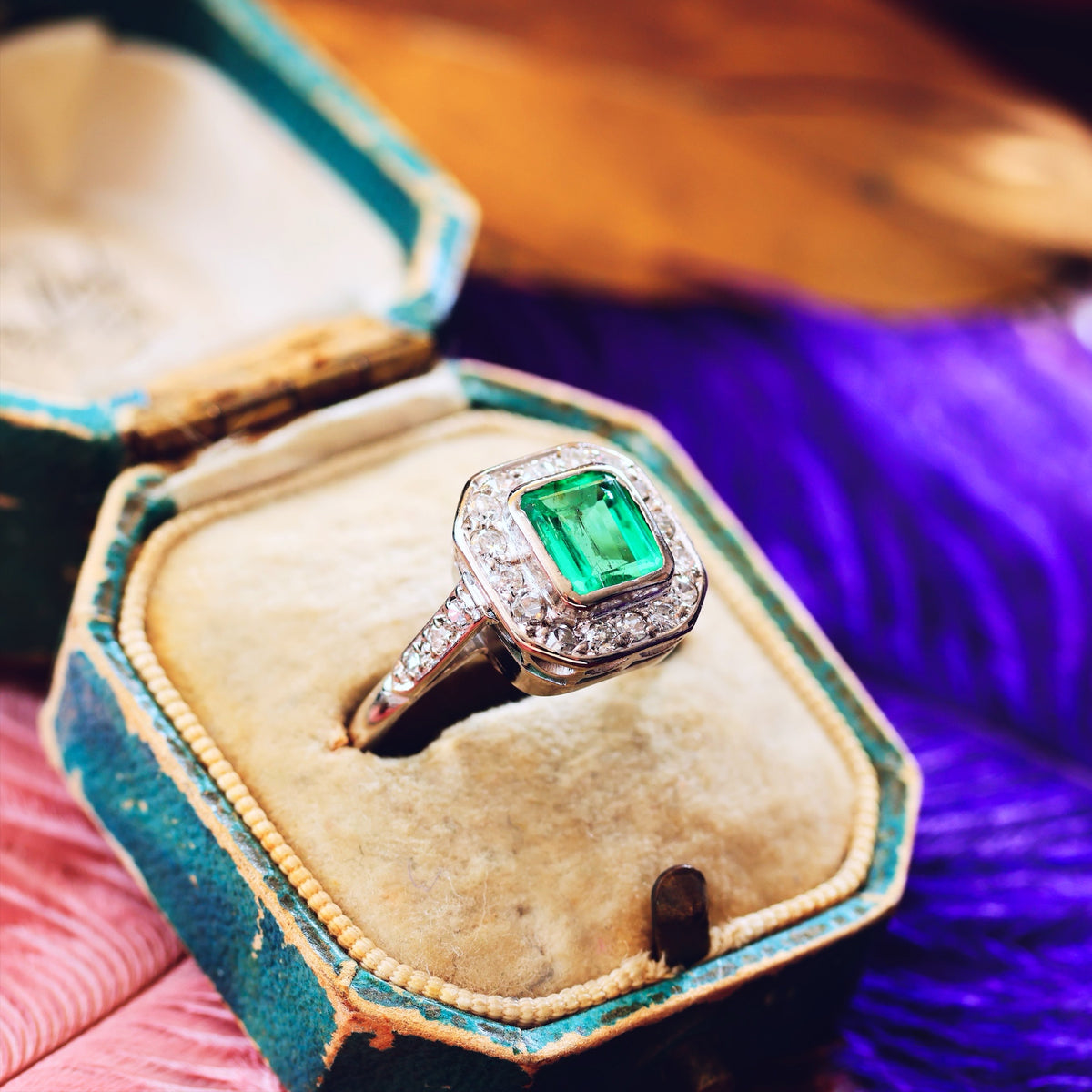 Vintage Art Deco Emerald & Diamond Engagement Ring