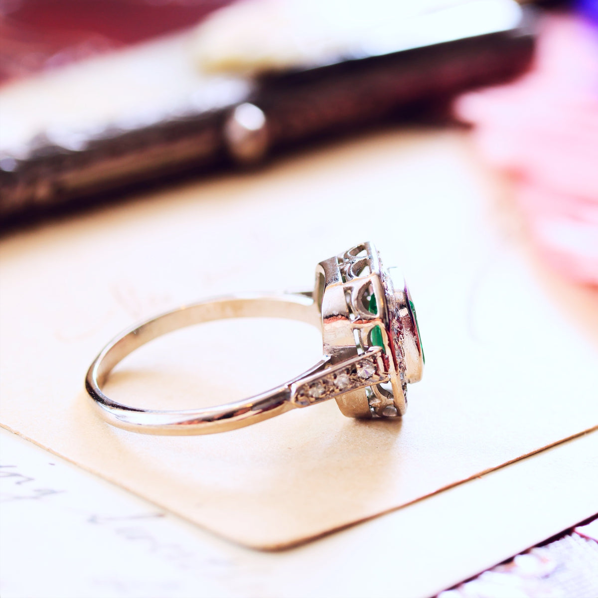 Vintage Art Deco Emerald & Diamond Engagement Ring