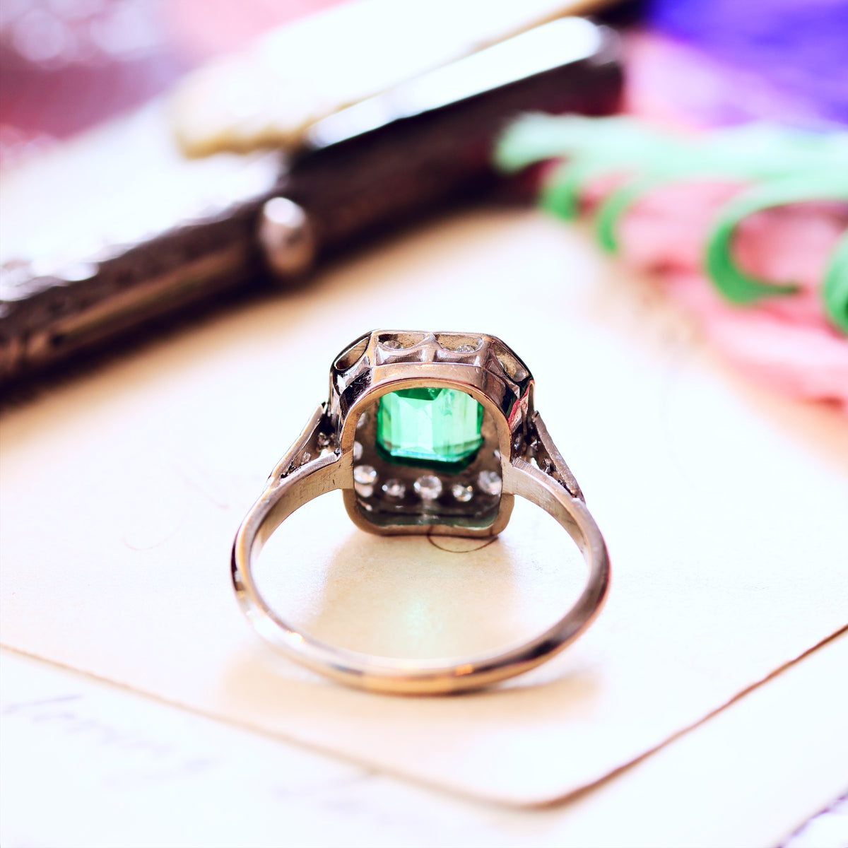 Vintage Art Deco Emerald & Diamond Engagement Ring