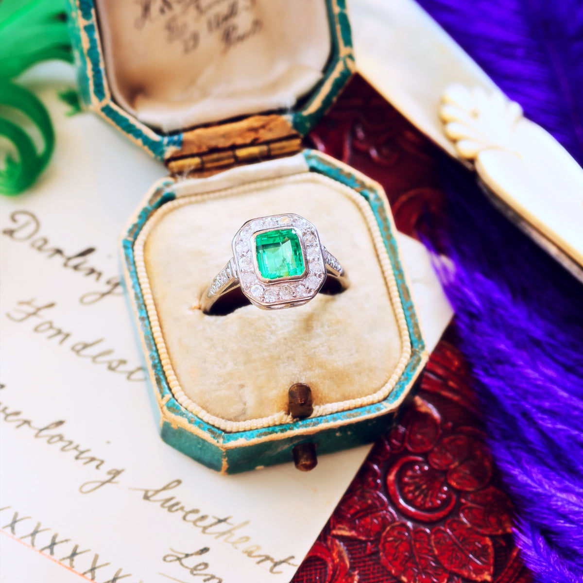 Vintage Art Deco Emerald & Diamond Engagement Ring