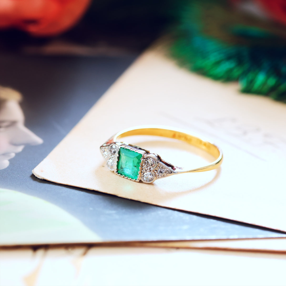 Vintage Art Deco Emerald & Diamond Engagement Ring