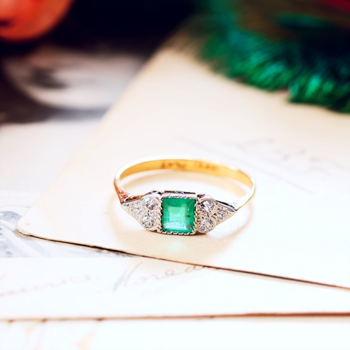 Vintage Art Deco Emerald & Diamond Engagement Ring