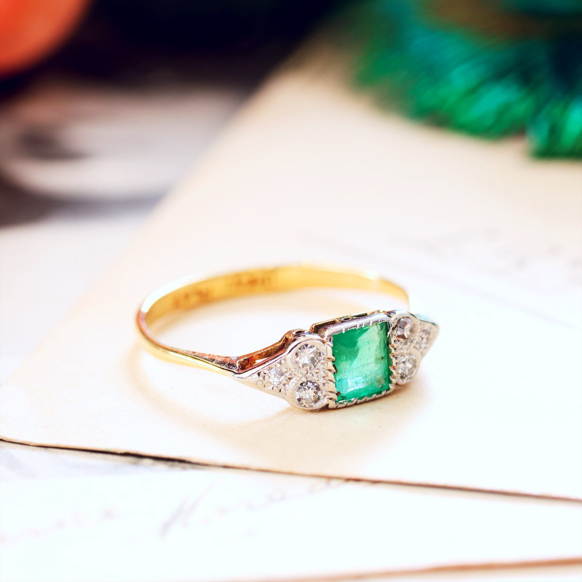 Vintage Art Deco Emerald & Diamond Engagement Ring
