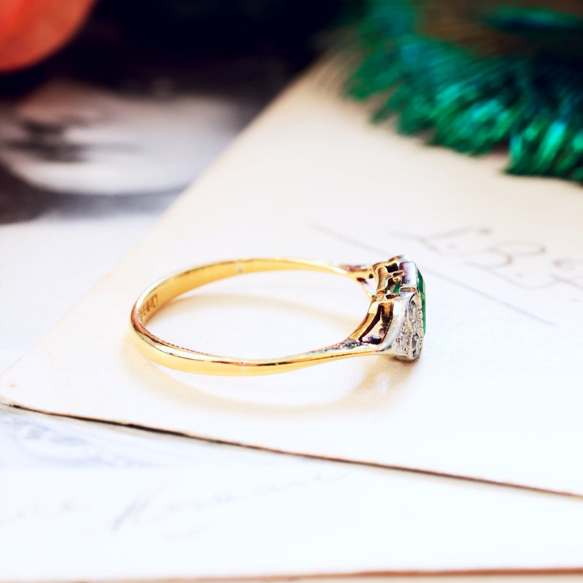 Vintage Art Deco Emerald & Diamond Engagement Ring
