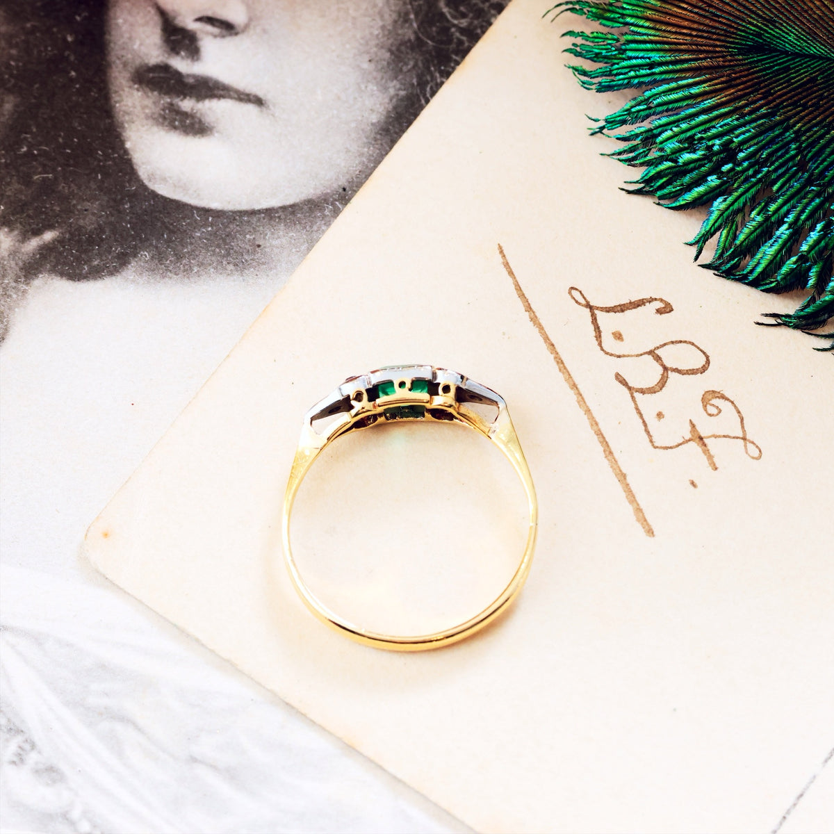 Vintage Art Deco Emerald & Diamond Engagement Ring
