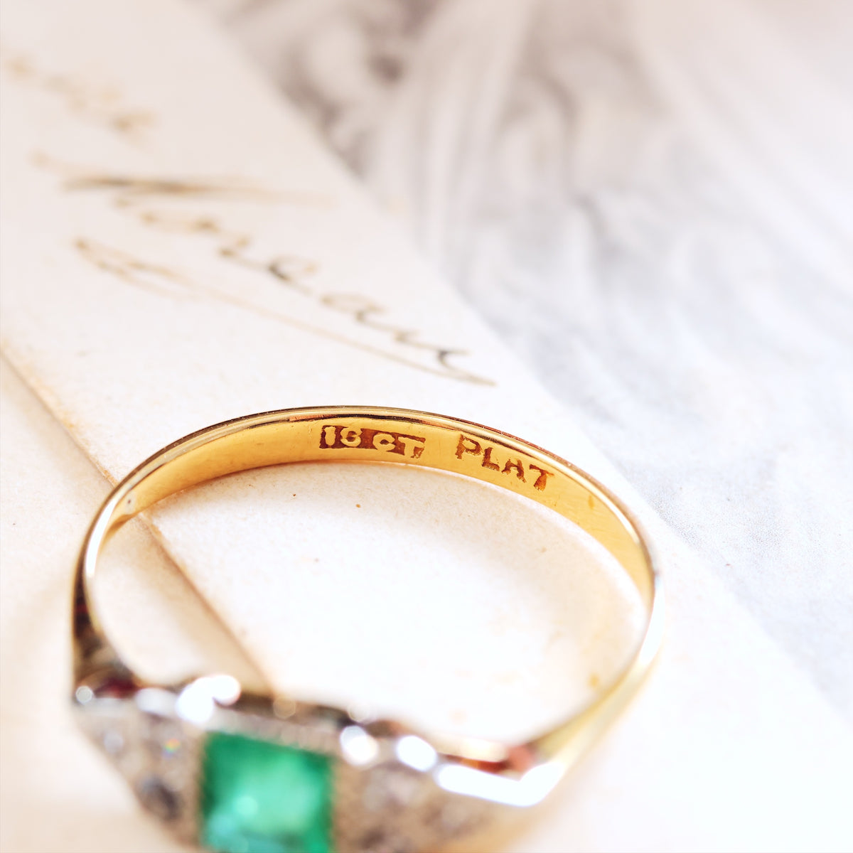 Vintage Art Deco Emerald & Diamond Engagement Ring