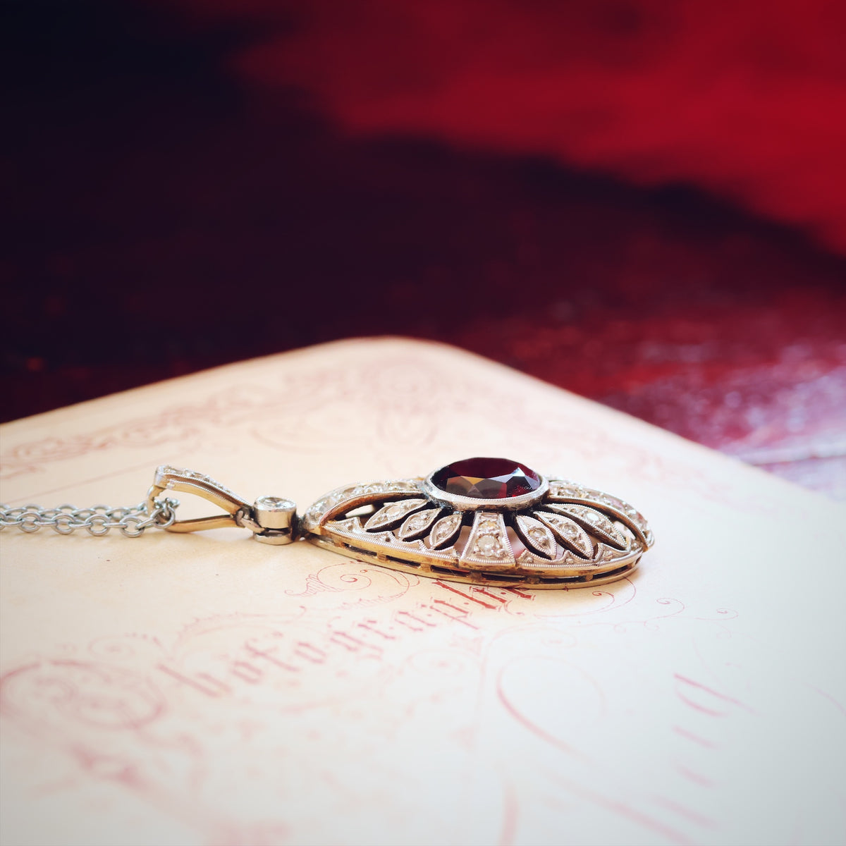 Vintage Art Deco Garnet & Diamond Pendant