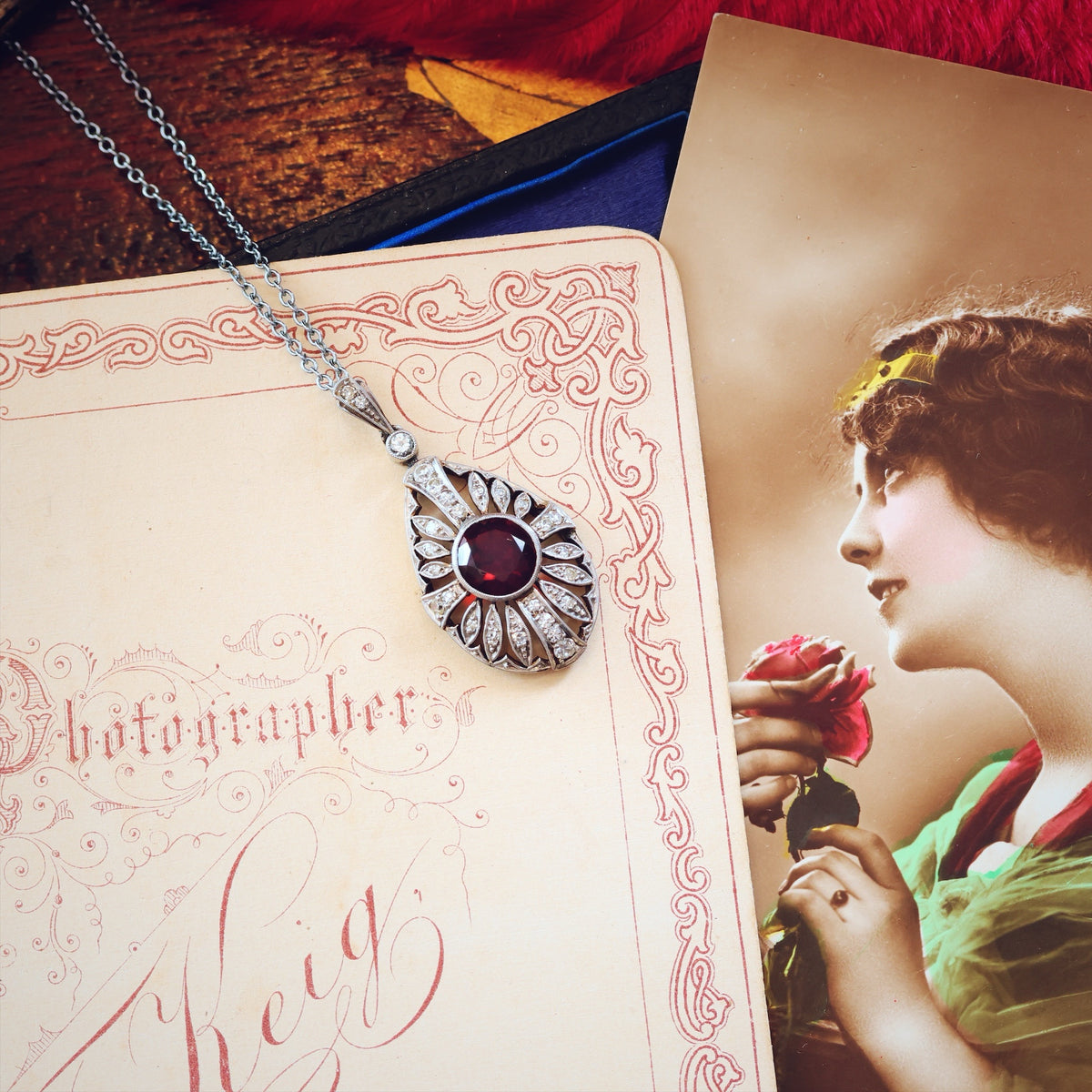 Vintage Art Deco Garnet & Diamond Pendant
