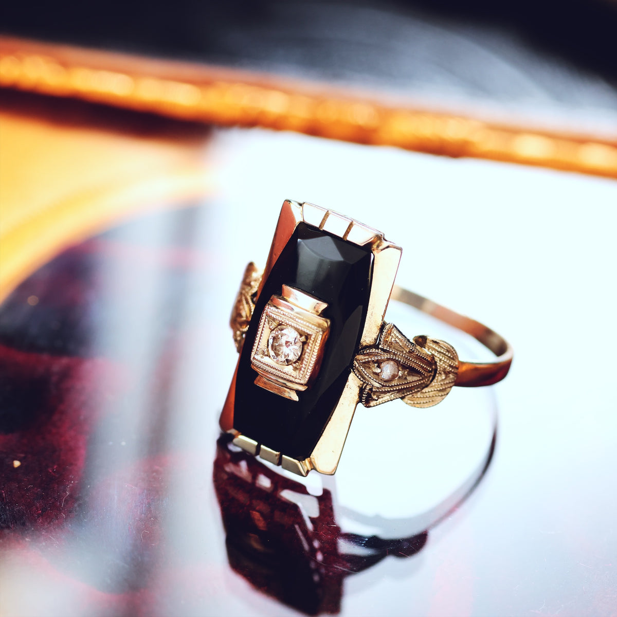 Vintage Art Deco Onyx & Diamond Cocktail Ring
