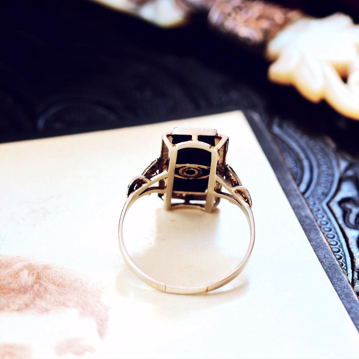 Vintage Art Deco Onyx & Diamond Cocktail Ring