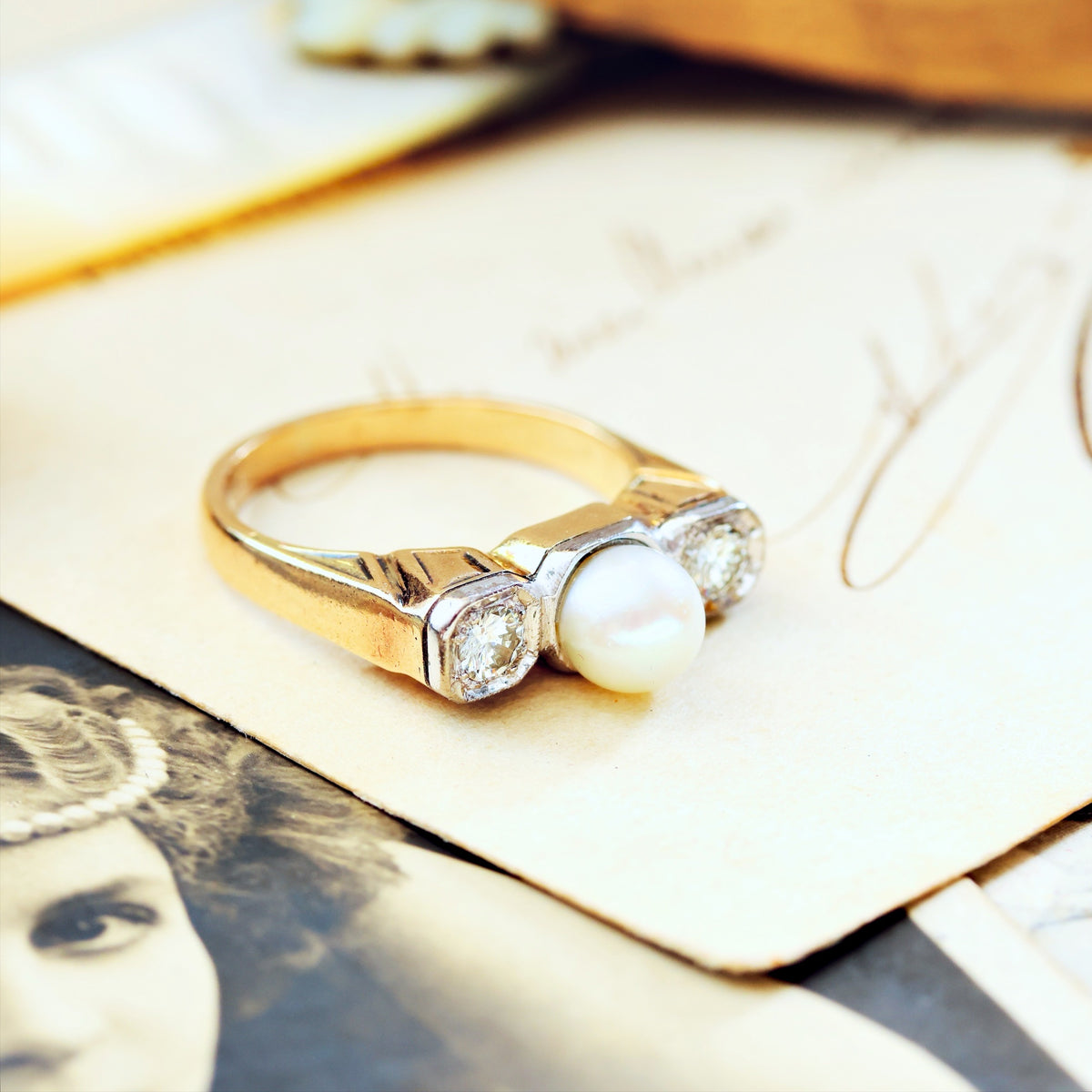 Sensational Vintage Art Deco Pearl & Diamond Cocktail Ring