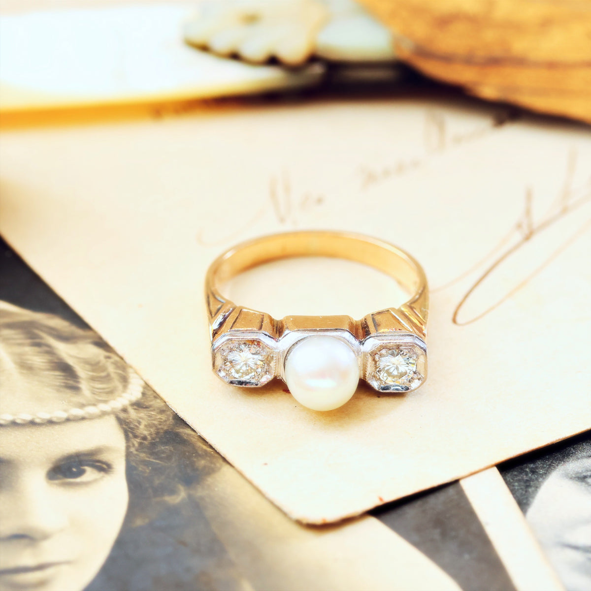 Sensational Vintage Art Deco Pearl & Diamond Cocktail Ring