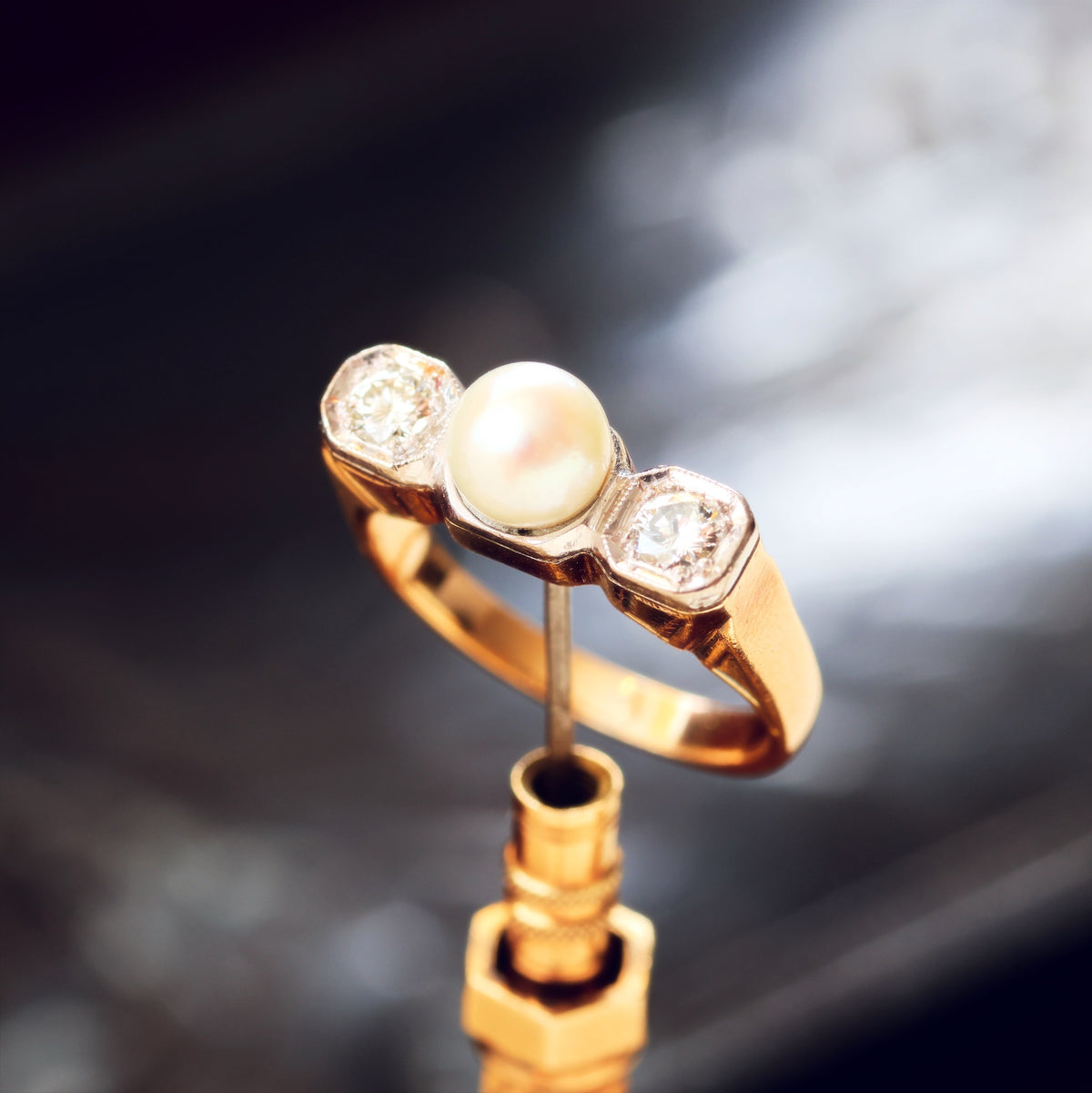 Sensational Vintage Art Deco Pearl & Diamond Cocktail Ring