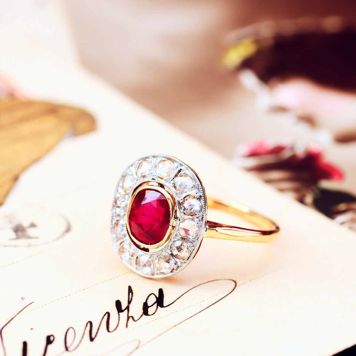 Vintage Art Deco Ruby & Diamond Cocktail Ring