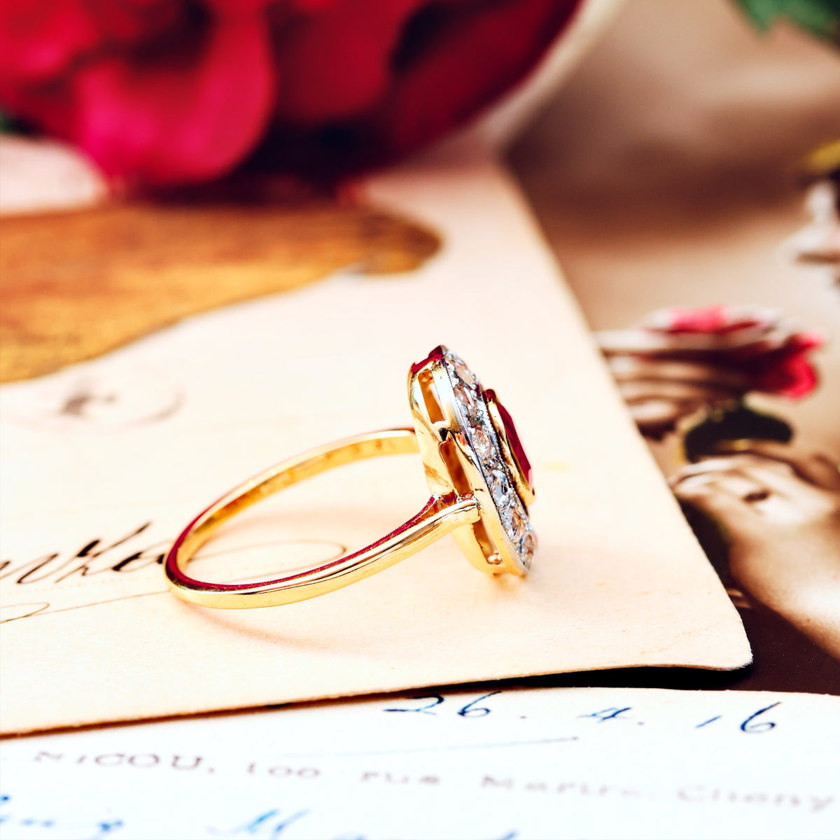 Striking Vintage Art Deco Ruby & Diamond Cocktail Ring