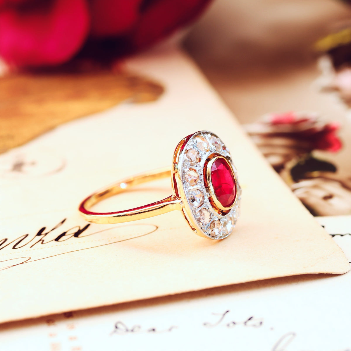 Striking Vintage Art Deco Ruby & Diamond Cocktail Ring