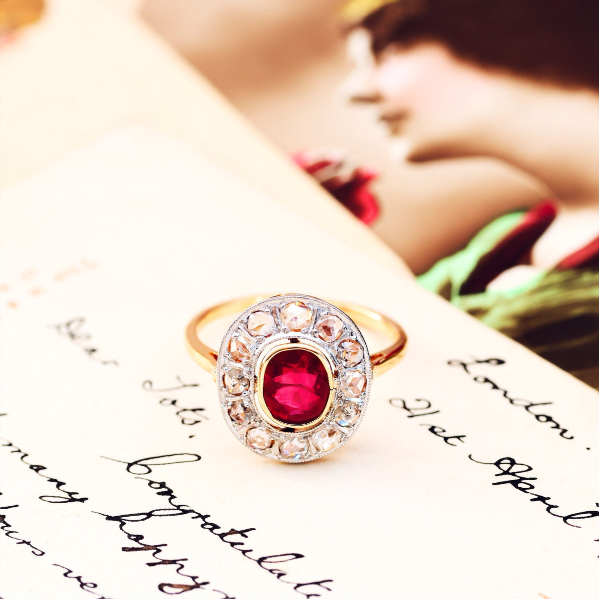 Striking Vintage Art Deco Ruby & Diamond Cocktail Ring
