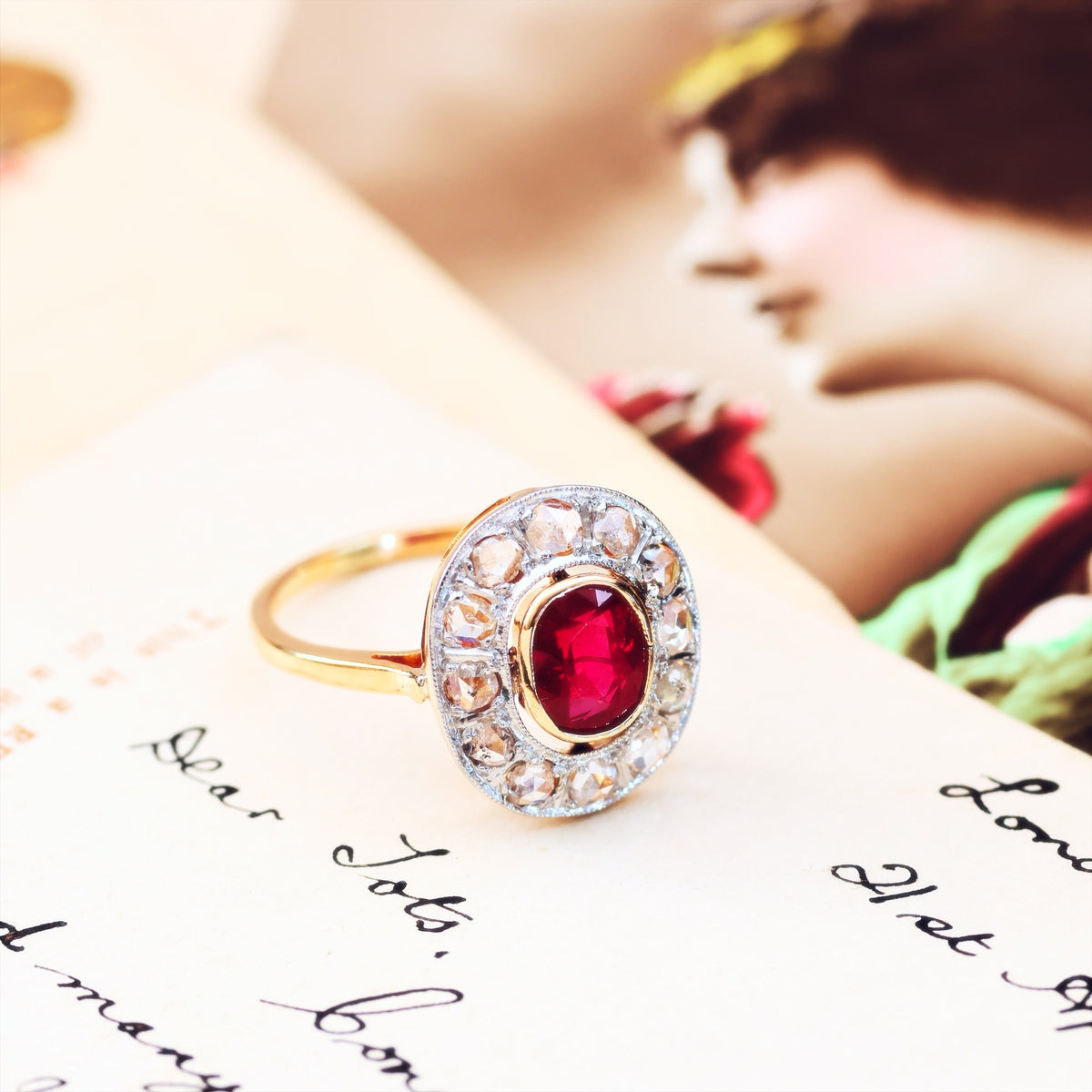 Striking Vintage Art Deco Ruby & Diamond Cocktail Ring