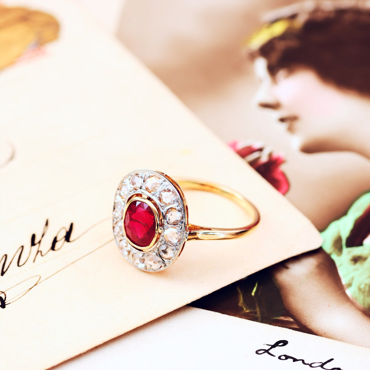 Striking Vintage Art Deco Ruby & Diamond Cocktail Ring