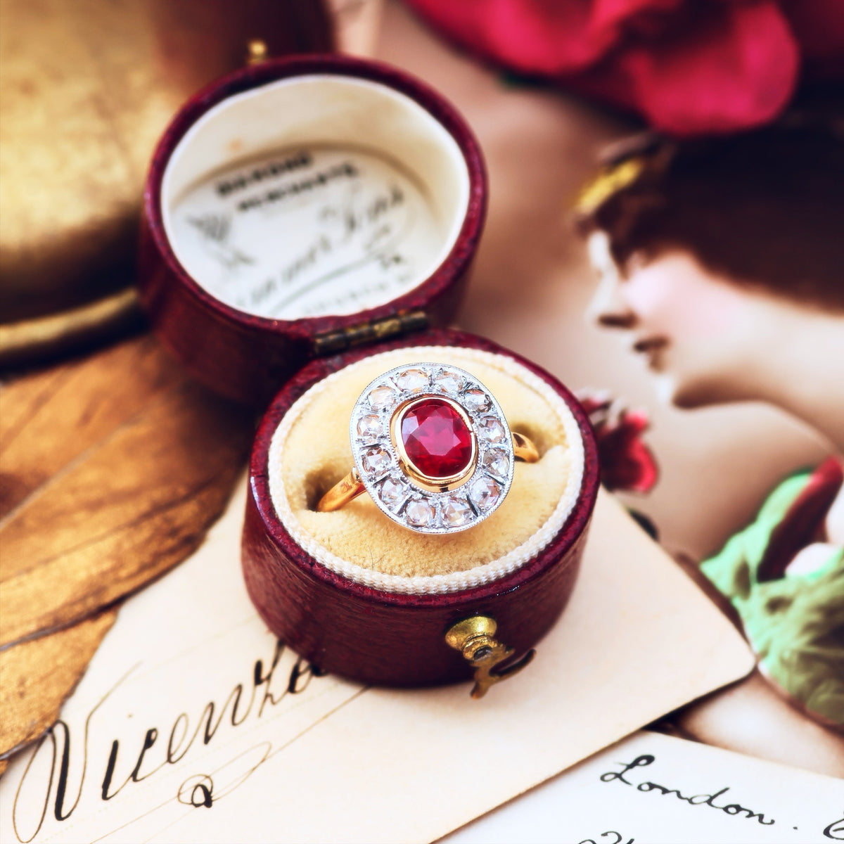 Striking Vintage Art Deco Ruby & Diamond Cocktail Ring
