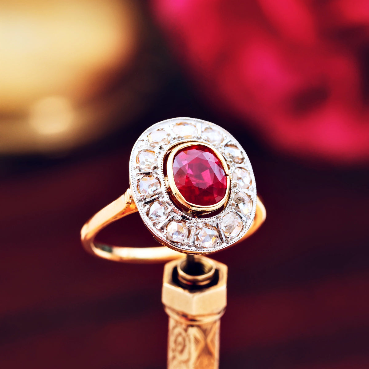 Striking Vintage Art Deco Ruby & Diamond Cocktail Ring