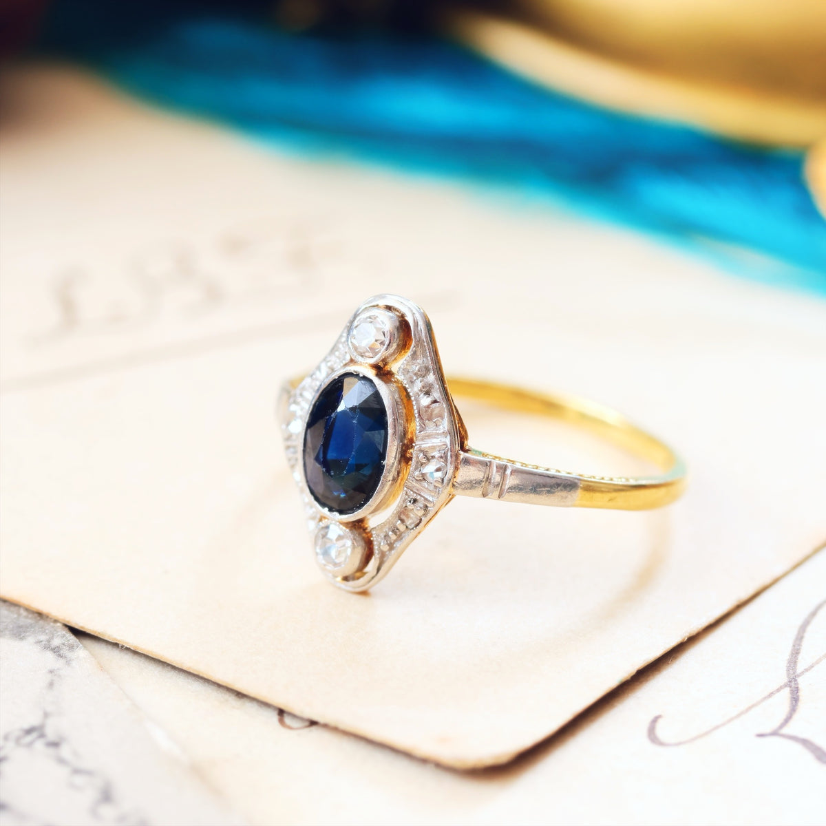 Vintage Art Deco Sapphire & Diamond Cluster Ring