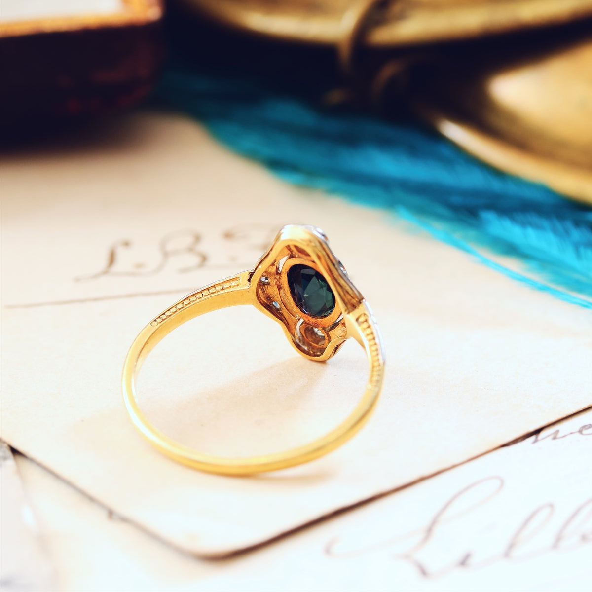 Vintage Art Deco Sapphire & Diamond Cluster Ring
