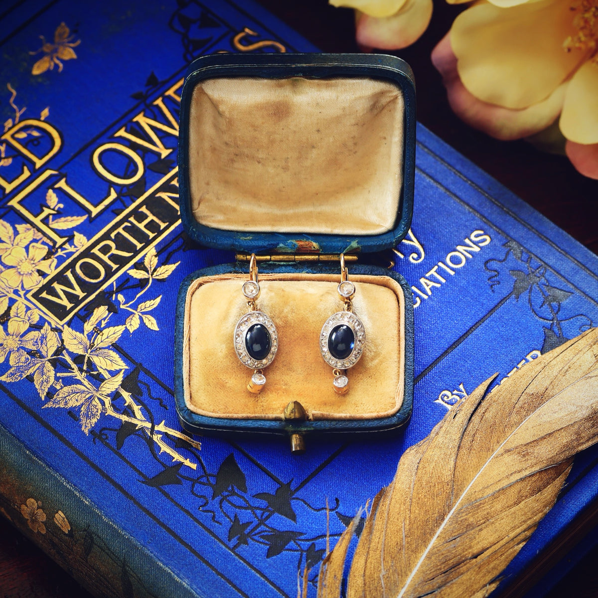 Splendid Antique Sapphire & Diamond Earrings