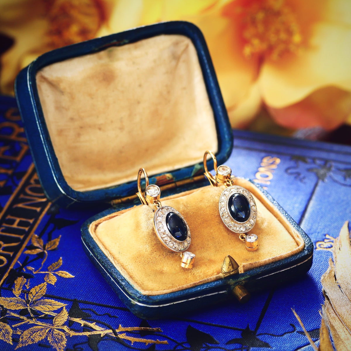 Splendid Antique Sapphire & Diamond Earrings