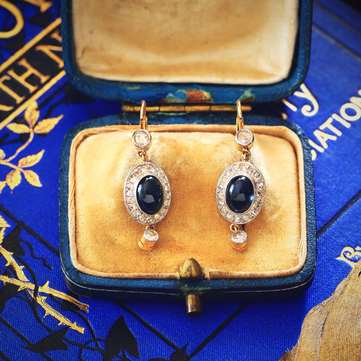 Splendid Antique Sapphire & Diamond Earrings